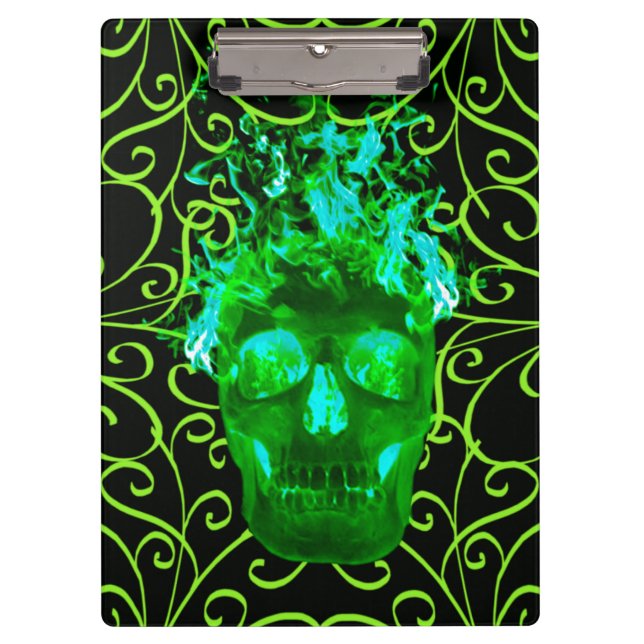 Green Fire Skull Clipboard (Front)