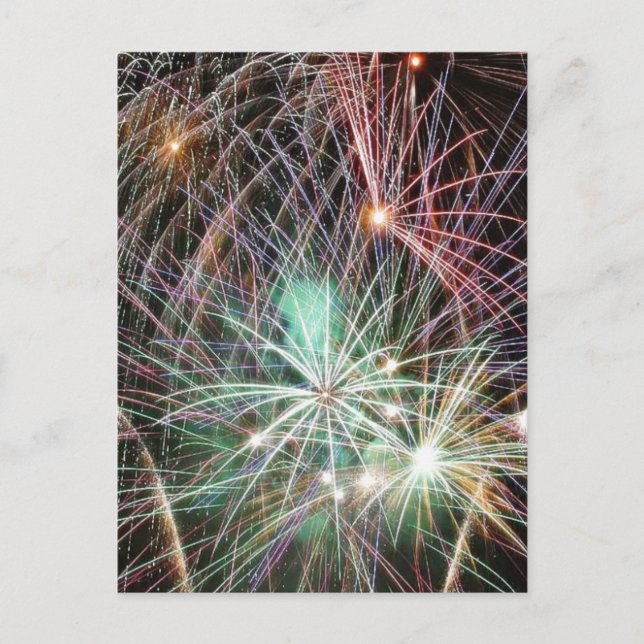 Green Fireworks At Night Postcard (Front)
