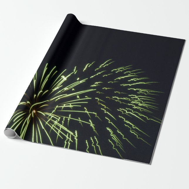 Green Fireworks Gift Wrap (Unrolled)