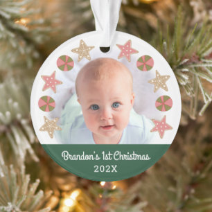 Green First Christmas Baby Photo Gingerbread Boy Ornament