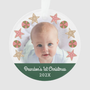 Green First Christmas Baby Photo Gingerbread Boy Ornament