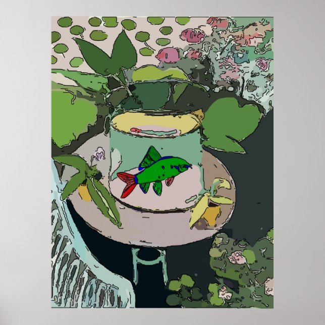 Green Fish in Bowl Poster (Front)
