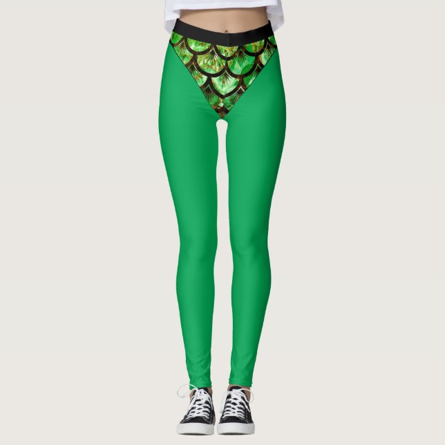 Green Fish Scale Bikini Leggings (Front)
