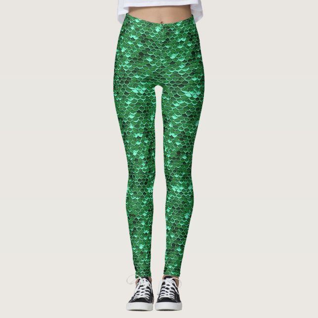 Green Fish Scale Mermaid Leggings Ariel Inspired (Front)