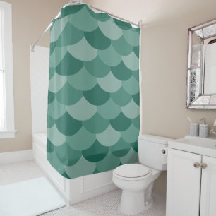 Green Fish Scales Print Shower Curtain