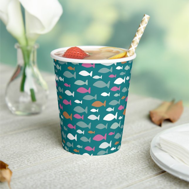 Green Fish Shoal Paper Cups (Insitu)