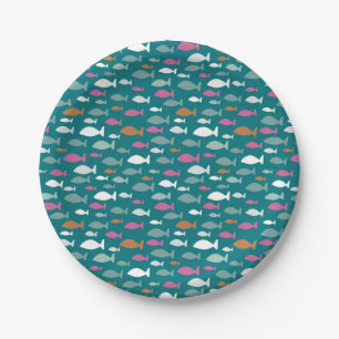 Green Fish Shoal Paper Plate