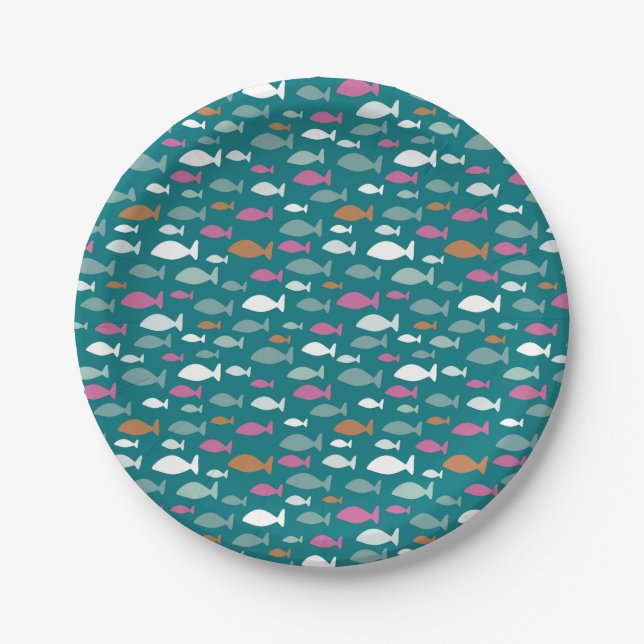 Green Fish Shoal Paper Plate (Front)