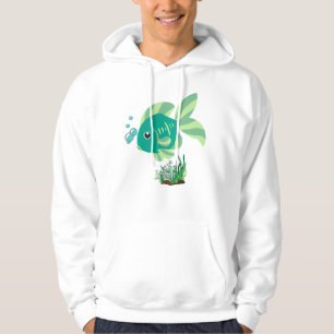 Green fish with bubbles and aquatic plants hoodie