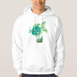 Green fish with bubbles and aquatic plants hoodie