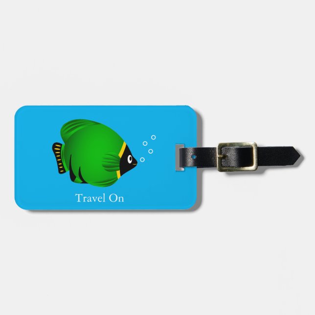 Green Fish with Custom Text Luggage Tag (Front Horizontal)