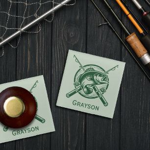 Green Fisherman Pole and Fish Personalised Glass Coaster