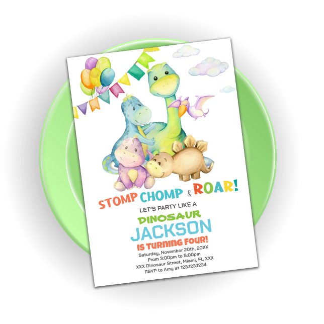 Green Flags Dinosaur Birthday Invitations (Green Flags Dinosaur Birthday Invitations)