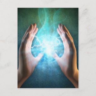 Green flame  powerful healing hands postcard