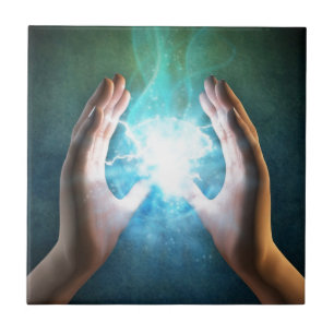 Green flame powerful healing hands tile