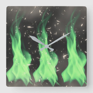 Green flame square wall clock