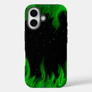 Green Flames in the Starlight Sky iPhone 16 Case