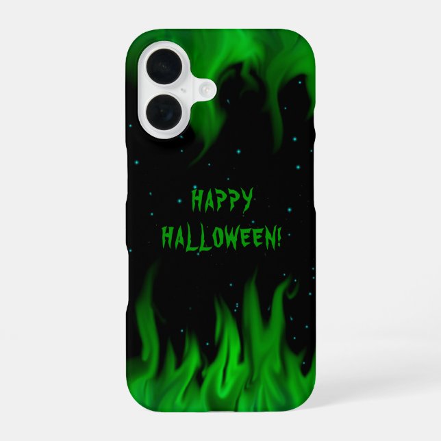 Green Flames in the Starlight Sky iPhone 16 Case (Back)