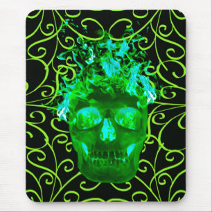 Green Flaming Skull Mouse Pad