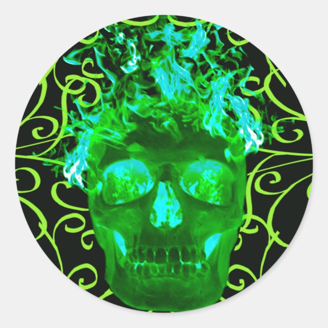 Green Flaming Skull Stickers (Front)
