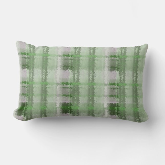 Green Flannel Shirt Plaid Outdoor Lumbar Pillow (Front)