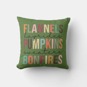 Green Flannels Hayrides Pumpkins Sweaters Bonfires Cushion