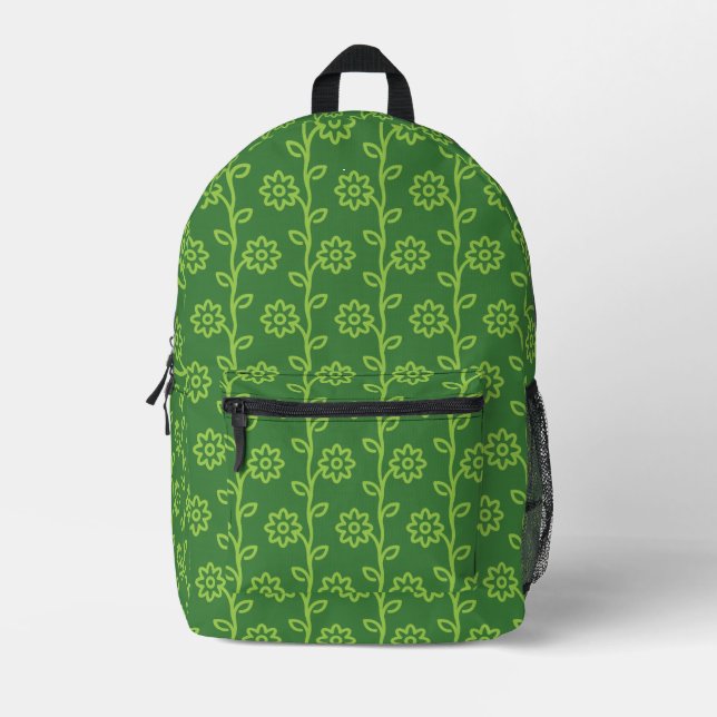 Green Flat Flower Garden Pattern Printed Backpack (Front)
