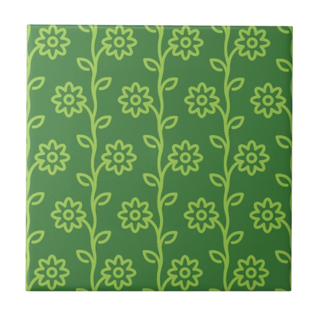 Green Flat Flower Garden Pattern Tile (Front)
