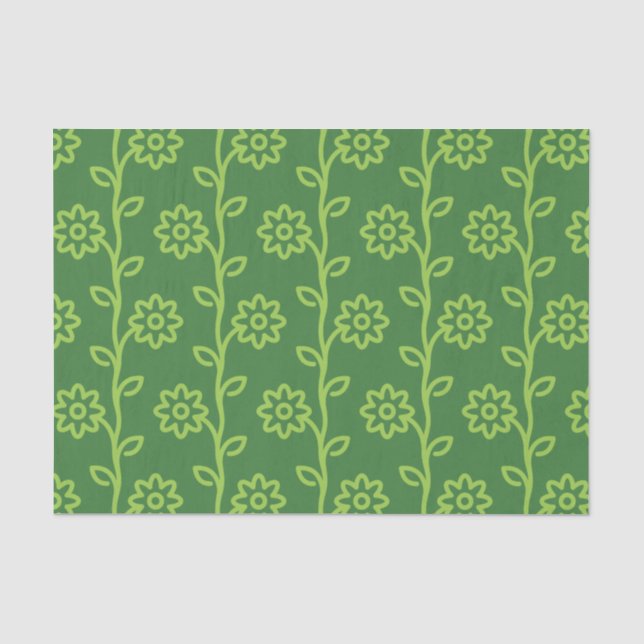 Green Flat Flower Garden Pattern Tissue Paper (Front)