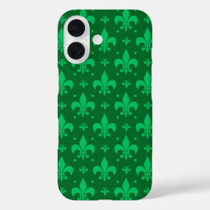 Green Fleur-de-lis Pattern Design  iPhone 16 Case