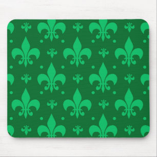 Green Fleur-de-lis Pattern Design Mouse Mat