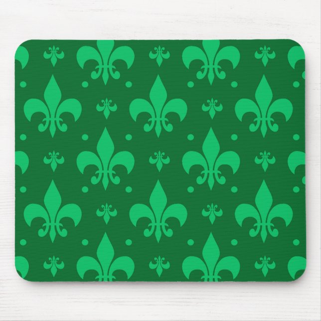 Green Fleur-de-lis Pattern Design  Mouse Mat (Front)