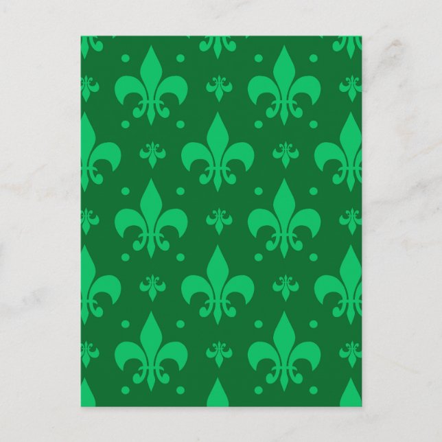 Green Fleur-de-lis Pattern Design  Postcard (Front)