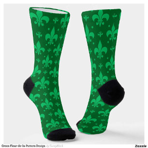 Green Fleur-de-lis Pattern Design Socks