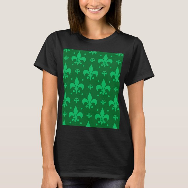 Green Fleur-de-lis Pattern Design  T-Shirt (Front)