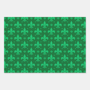Green Fleur-de-lis Pattern Design Wrapping Paper Sheet