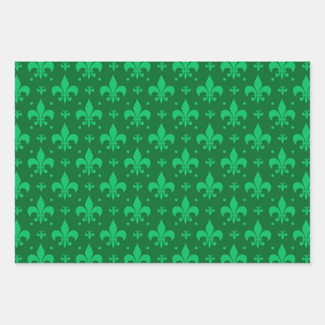 Green Fleur-de-lis Pattern Design  Wrapping Paper Sheet (Front)