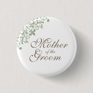 Green Fleur de Lis Script Mother of the Groom 3 Cm Round Badge
