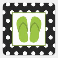 Green Flip Flops / Black With White Polka Dots