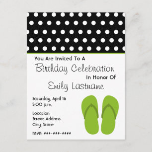 Green Flip Flops / Polka Dots Birthday Party Invitation