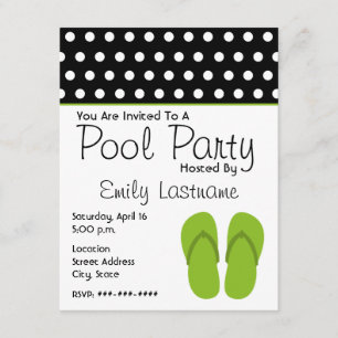 Green Flip Flops / Polka Dots Pool Party Invitation