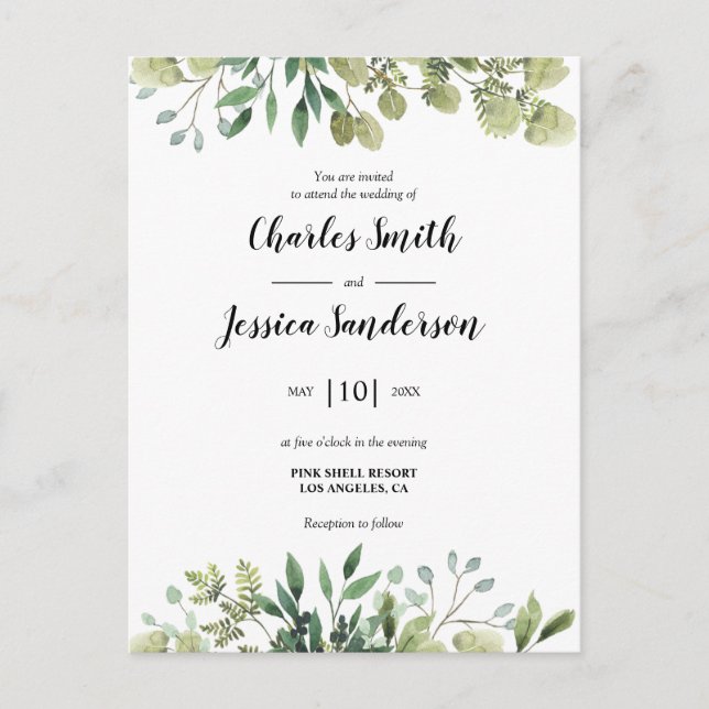 Green Flora Invitation Postcard (Front)