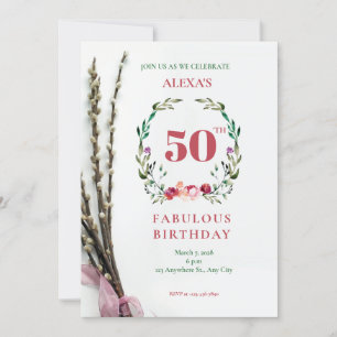 Green floral 50'th birthday invitation