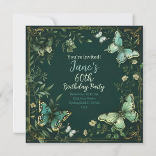 Green floral and butterfly garden design invitation