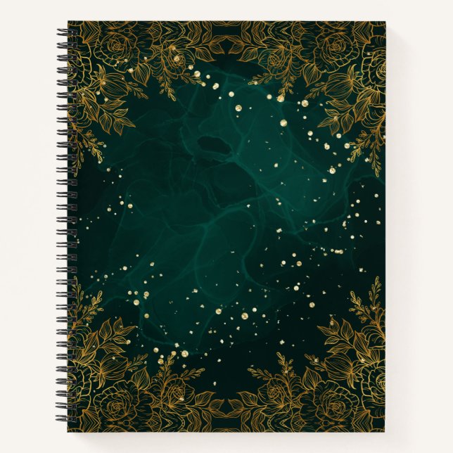 Green Floral and Gold Spiral Notebook (Front)