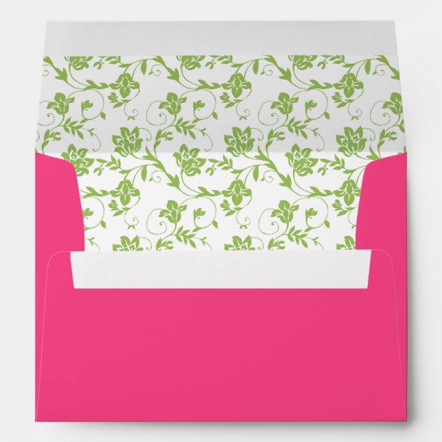 Green Floral and Hot Pink Wedding Address A7 Envelope (Back (Bottom))