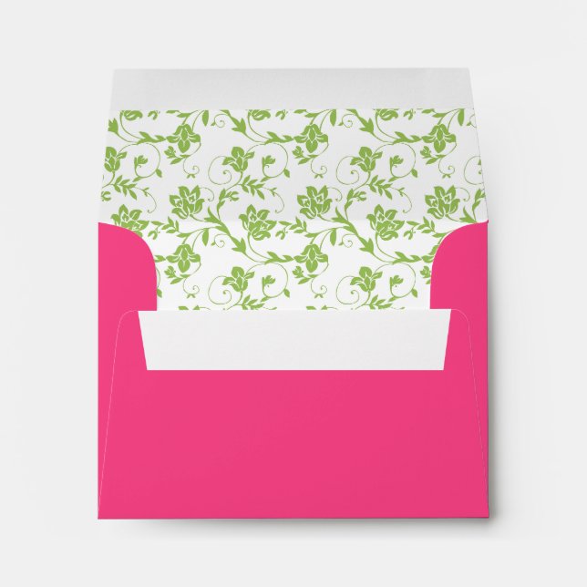 Green Floral and Hot Pink Wedding RSVP A2 Envelopes (Back (Bottom))