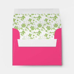 Green Floral and Hot Pink Wedding RSVP A2 Envelopes