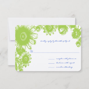 Green Floral and Lapis Blue Wedding RSVP Card