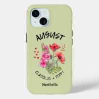 Green Floral AUGUST Birth Month Flower Custom Name